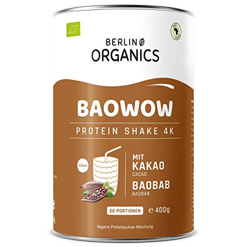 Protein Vegan - Berlin Organics - Baowow Protein-Pulver Schoko - 100% Bio Protein Shake aus veganen Proteinen - Mehrkomponentenprotein 400g