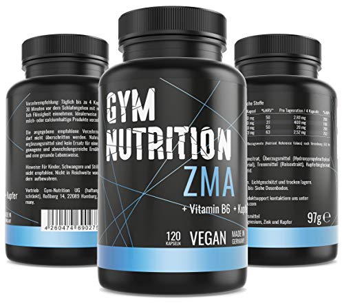 ZMA Hochdosiert - Zink + Magnesium + Vitamin B6 Kupfer - Hochwertiger Komplex im Premium Qualität - Vegan - Made in Germany - Besonders für Sportler geeignet - 120 vegane Kapseln